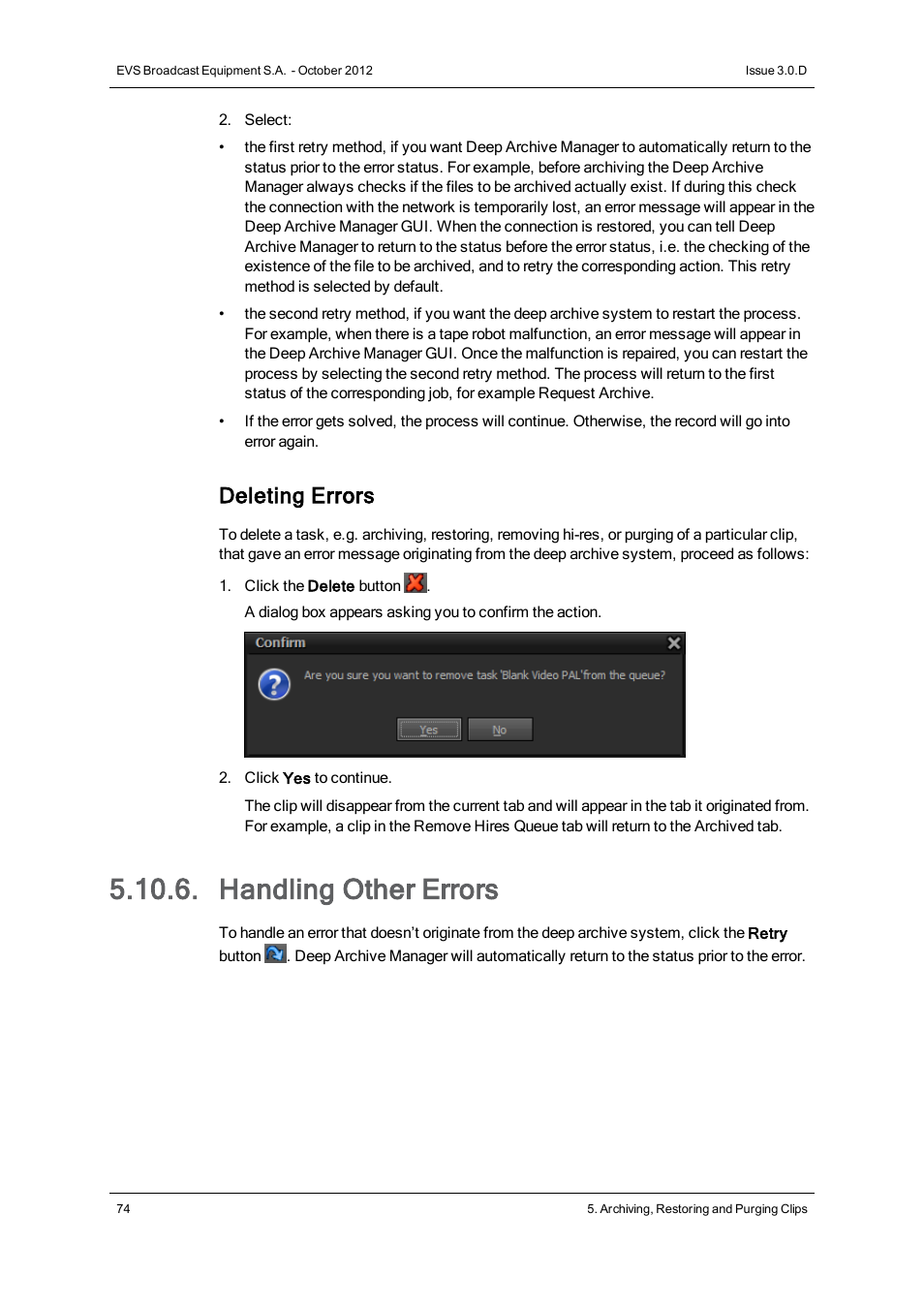 Handling other errors, Deleting errors | EVS IP2Archive Deep Archive Manager Version 3.0 - October 2012 User Manual User Manual | Page 81 / 111