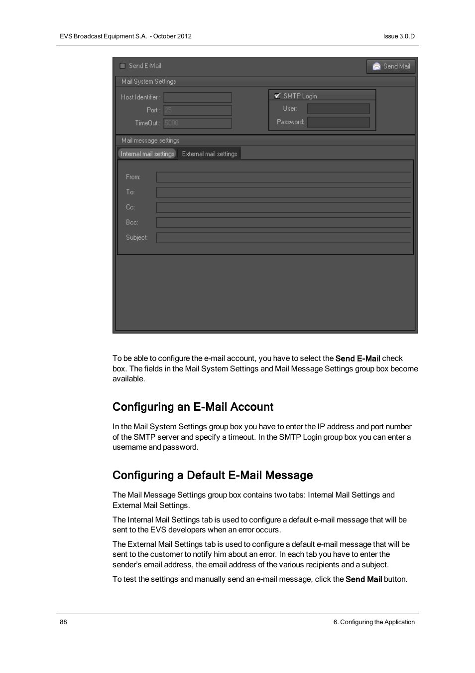 Configuring an e-mail account, Configuring a default e-mail message | EVS IP2Archive Deep Archive Manager Version 3.0 - October 2012 User Manual User Manual | Page 95 / 111