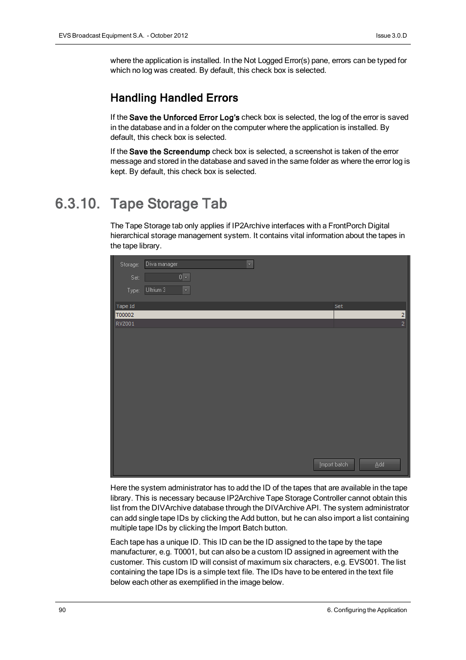 Tape storage tab, Handling handled errors | EVS IP2Archive Deep Archive Manager Version 3.0 - October 2012 User Manual User Manual | Page 97 / 111