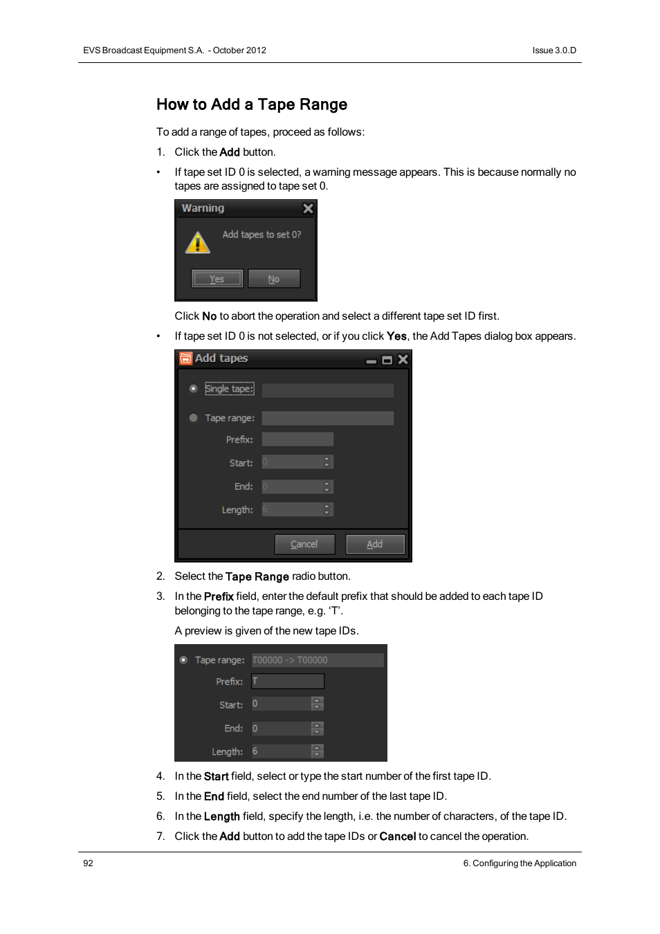 How to add a tape range | EVS IP2Archive Deep Archive Manager Version 3.0 - October 2012 User Manual User Manual | Page 99 / 111