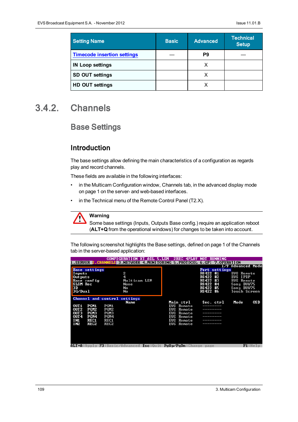 Channels, Base settings, Introduction | EVS XT3 Version 11.01 - November 2012 Configuration Manual User Manual | Page 119 / 254