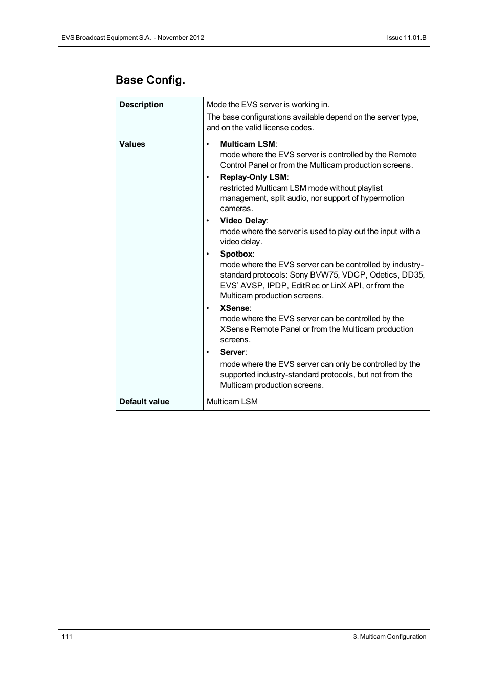 Base config | EVS XT3 Version 11.01 - November 2012 Configuration Manual User Manual | Page 121 / 254