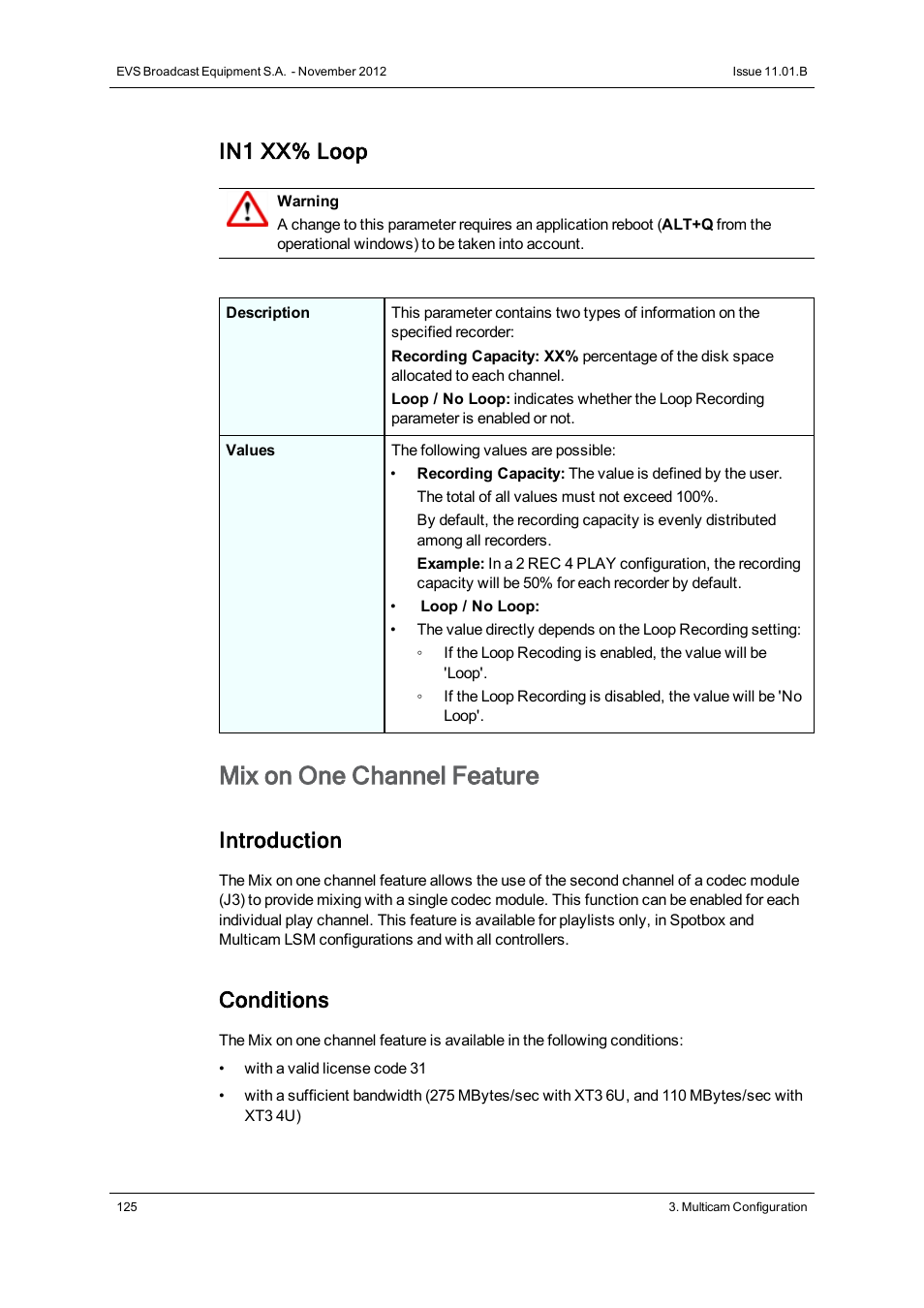 Mix on one channel feature, In1 xx% loop, Introduction | Conditions | EVS XT3 Version 11.01 - November 2012 Configuration Manual User Manual | Page 135 / 254