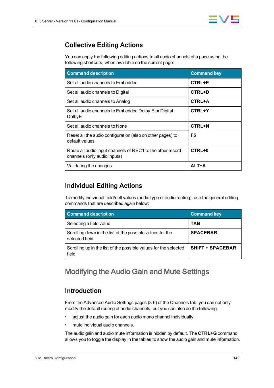 Modifying the audio gain and mute settings, Collective editing actions, Individual editing actions | Introduction | EVS XT3 Version 11.01 - November 2012 Configuration Manual User Manual | Page 152 / 254