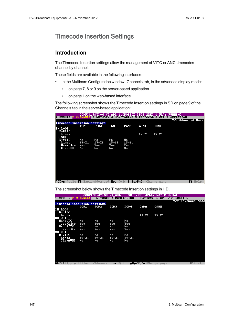 Timecode insertion settings, Introduction | EVS XT3 Version 11.01 - November 2012 Configuration Manual User Manual | Page 157 / 254