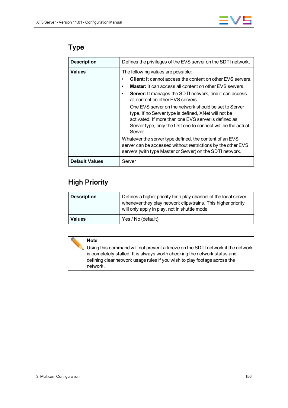 Type, High priority | EVS XT3 Version 11.01 - November 2012 Configuration Manual User Manual | Page 166 / 254