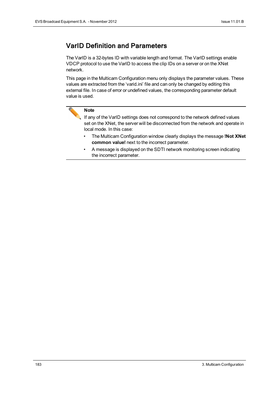 Varid definition and parameters | EVS XT3 Version 11.01 - November 2012 Configuration Manual User Manual | Page 193 / 254
