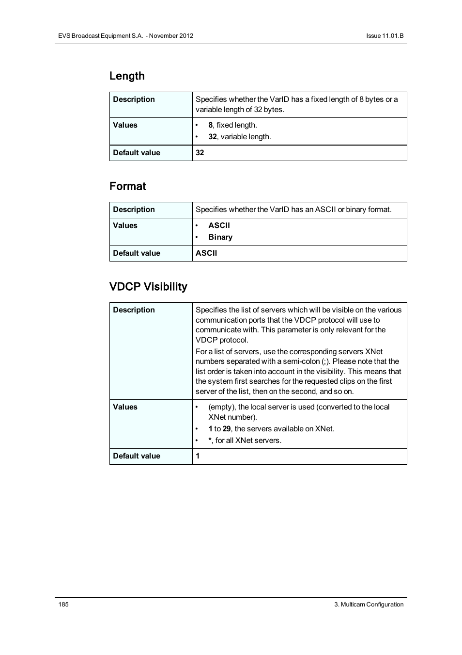 Length, Format, Vdcp visibility | EVS XT3 Version 11.01 - November 2012 Configuration Manual User Manual | Page 195 / 254
