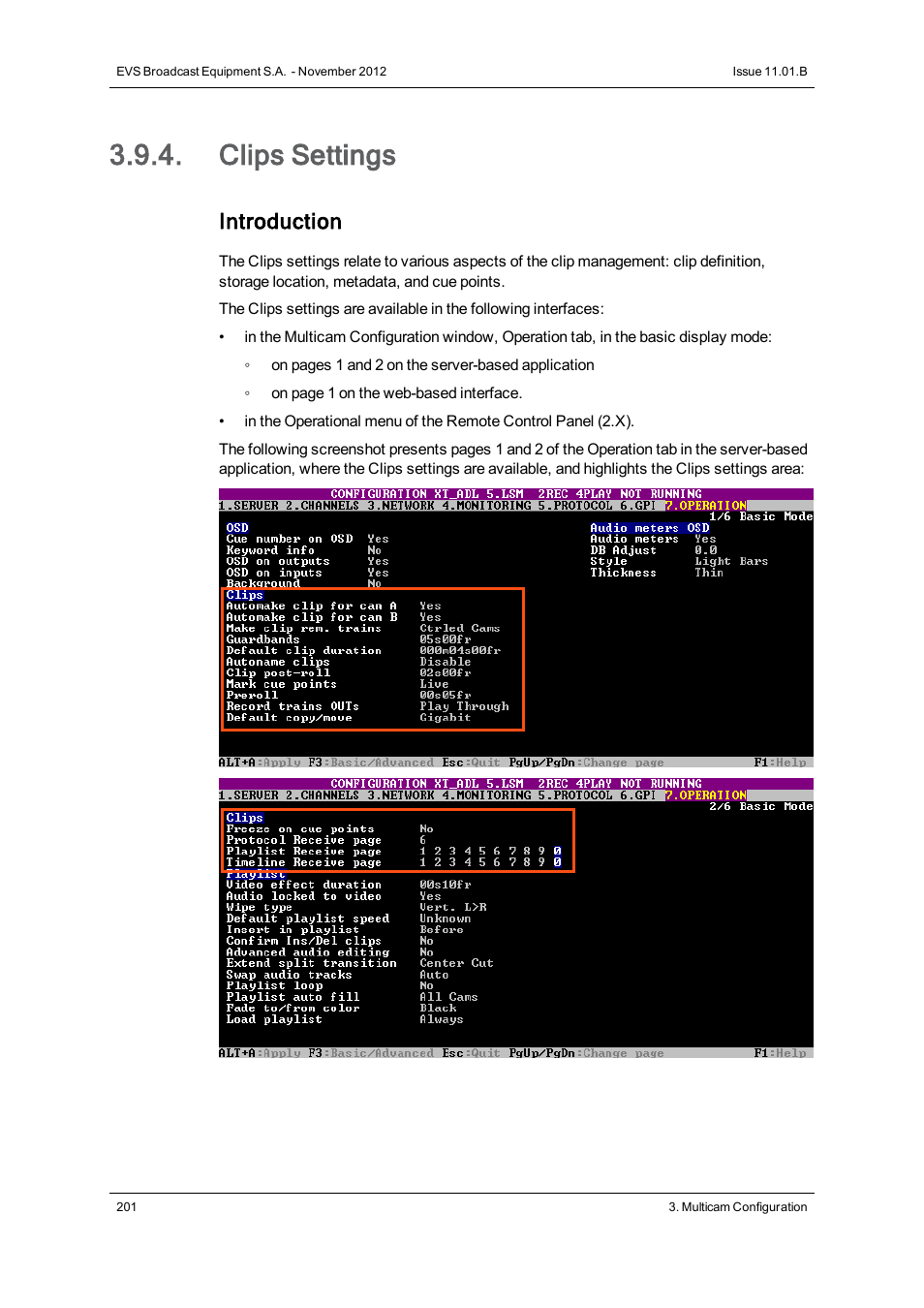 Clips settings, Introduction | EVS XT3 Version 11.01 - November 2012 Configuration Manual User Manual | Page 211 / 254