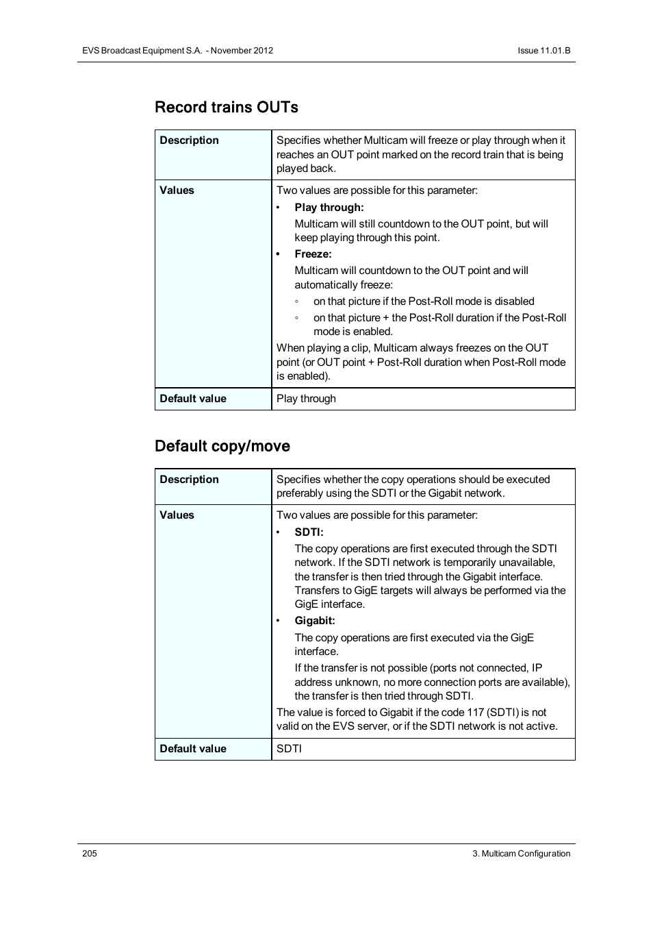 Record trains outs, Default copy/move | EVS XT3 Version 11.01 - November 2012 Configuration Manual User Manual | Page 215 / 254