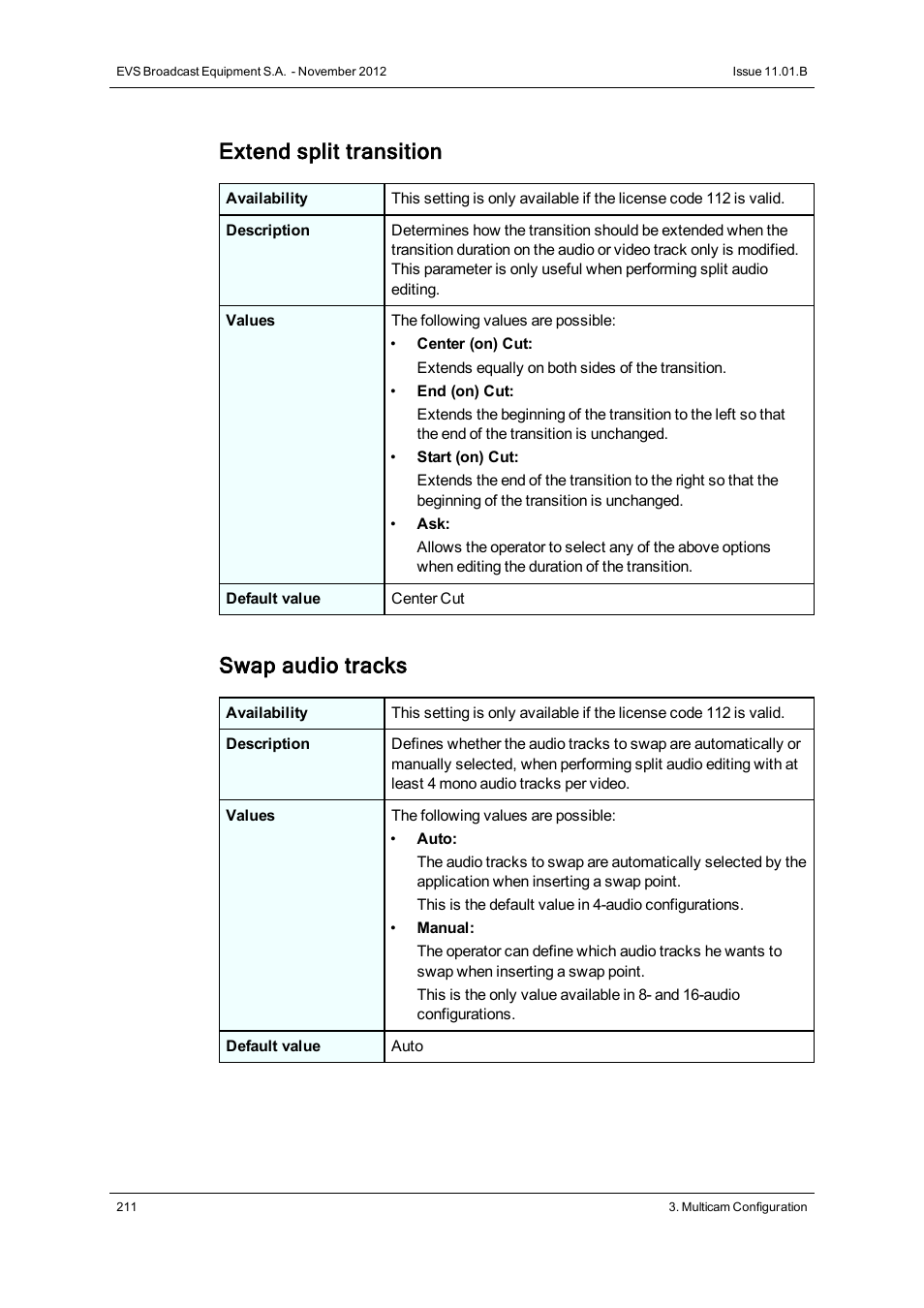 Extend split transition, Swap audio tracks | EVS XT3 Version 11.01 - November 2012 Configuration Manual User Manual | Page 221 / 254