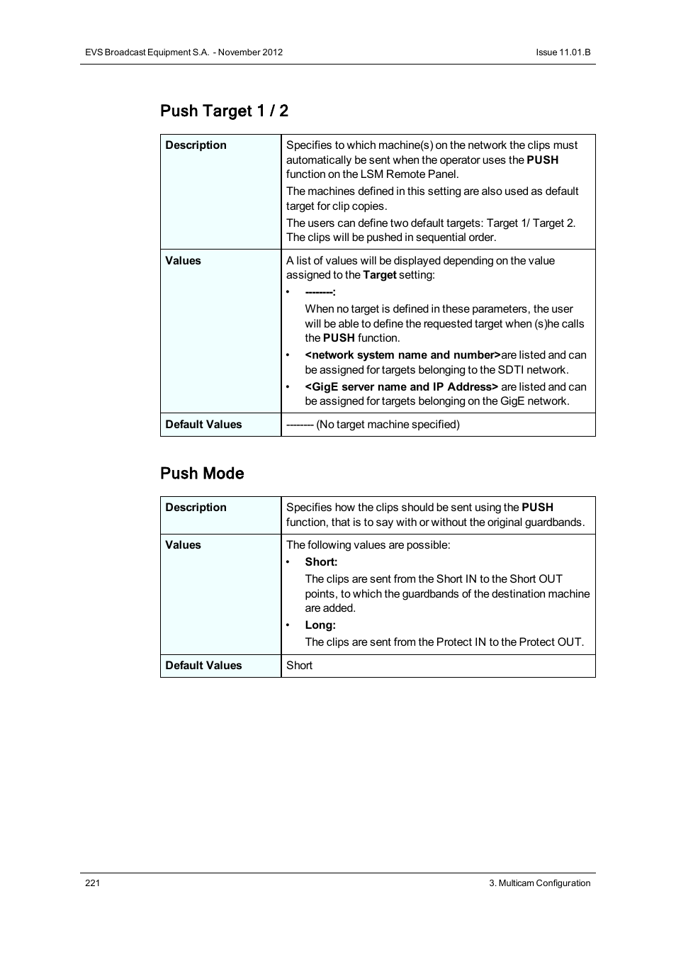 Push target 1 / 2, Push mode | EVS XT3 Version 11.01 - November 2012 Configuration Manual User Manual | Page 231 / 254