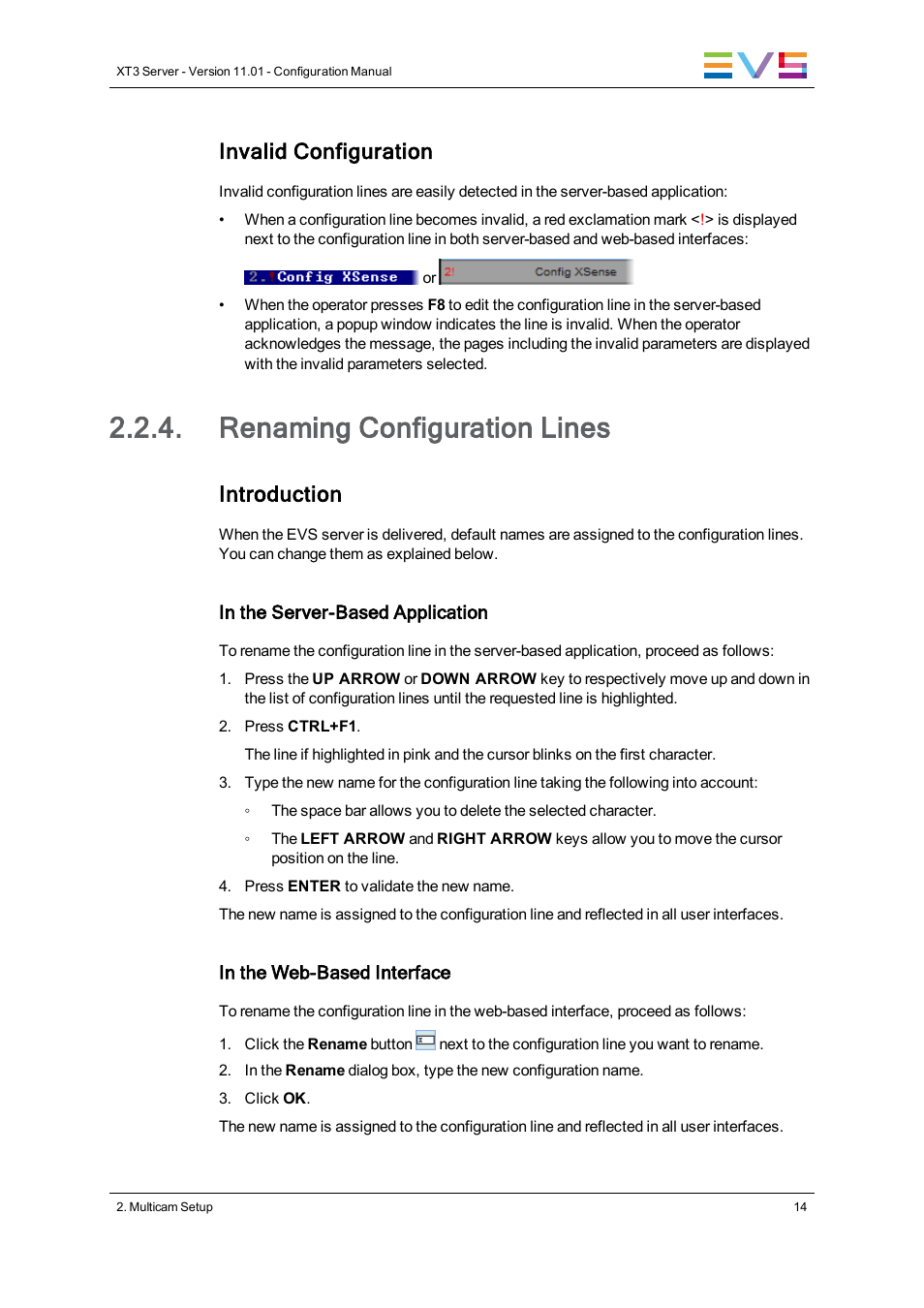 Renaming configuration lines, Invalid configuration, Introduction | EVS XT3 Version 11.01 - November 2012 Configuration Manual User Manual | Page 24 / 254