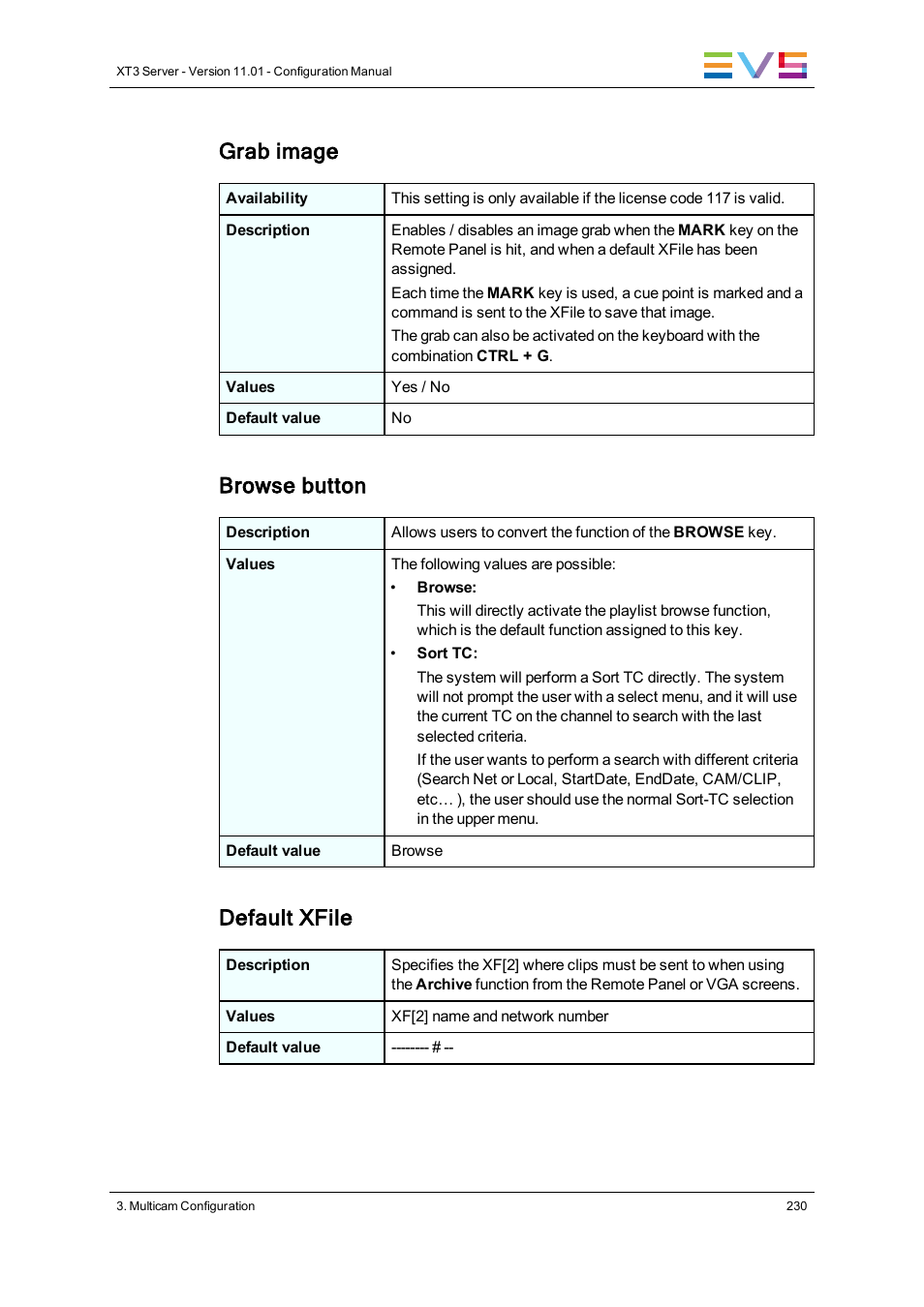 Grab image, Browse button, Default xfile | EVS XT3 Version 11.01 - November 2012 Configuration Manual User Manual | Page 240 / 254