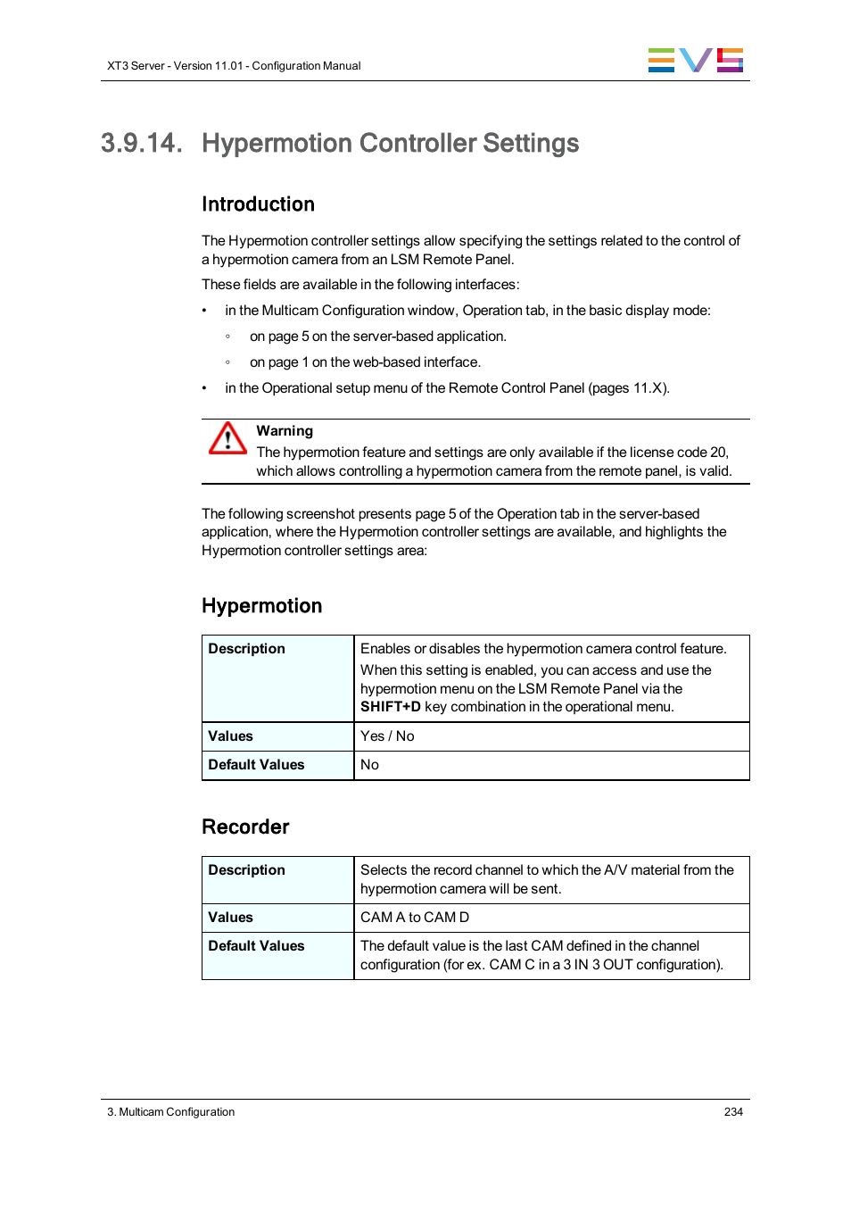 Hypermotion controller settings, Introduction, Hypermotion | Recorder | EVS XT3 Version 11.01 - November 2012 Configuration Manual User Manual | Page 244 / 254