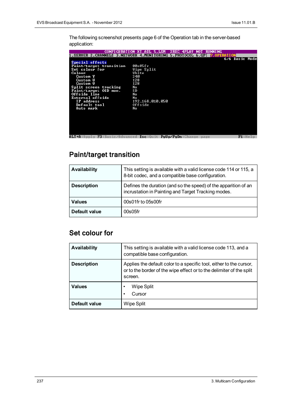 Paint/target transition, Set colour for | EVS XT3 Version 11.01 - November 2012 Configuration Manual User Manual | Page 247 / 254