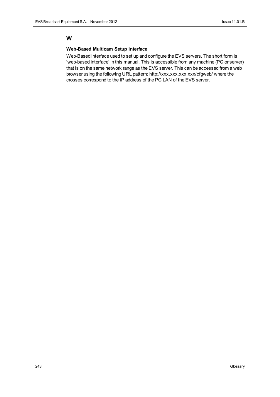 EVS XT3 Version 11.01 - November 2012 Configuration Manual User Manual | Page 253 / 254