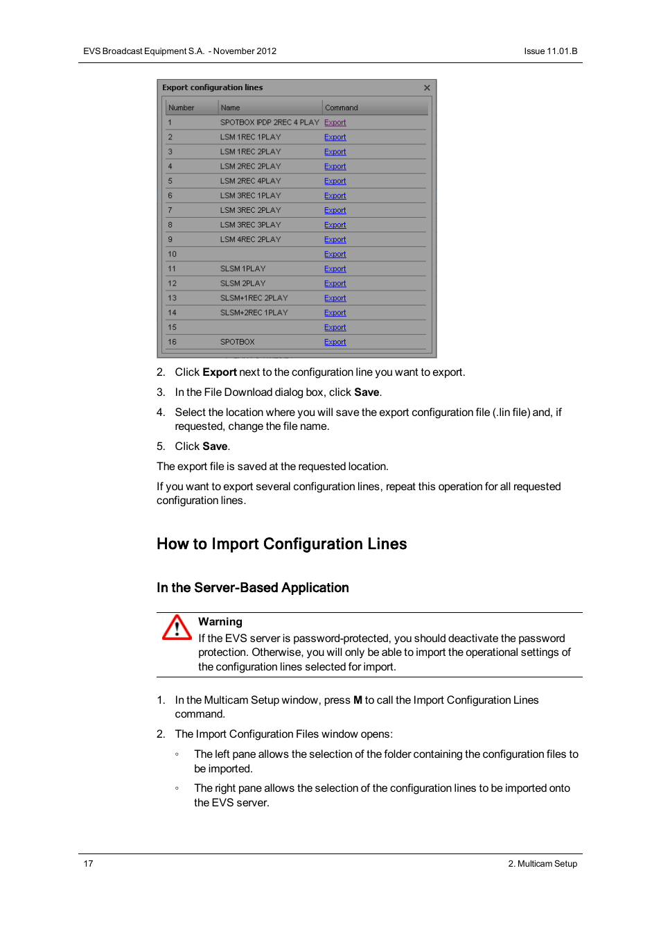 How to import configuration lines | EVS XT3 Version 11.01 - November 2012 Configuration Manual User Manual | Page 27 / 254