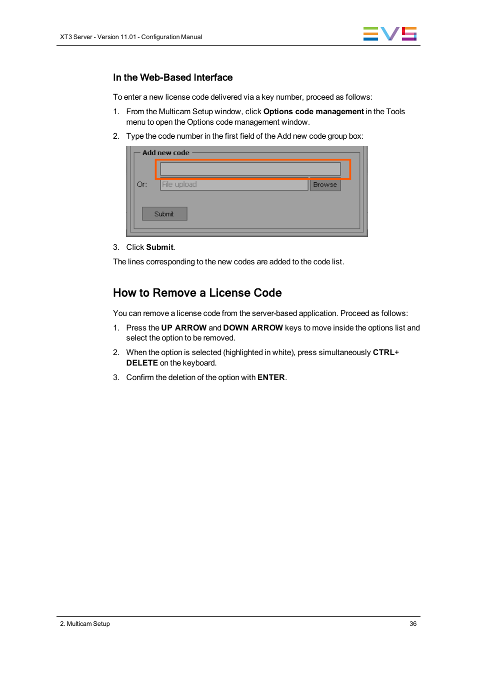 How to remove a license code | EVS XT3 Version 11.01 - November 2012 Configuration Manual User Manual | Page 46 / 254