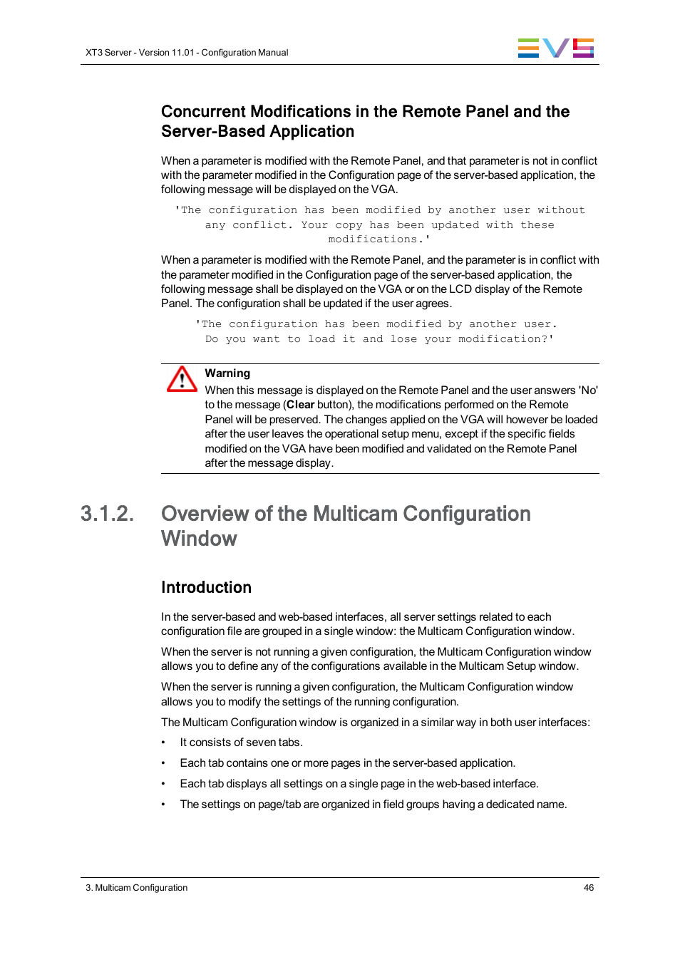 Overview of the multicam configuration window, Introduction | EVS XT3 Version 11.01 - November 2012 Configuration Manual User Manual | Page 56 / 254