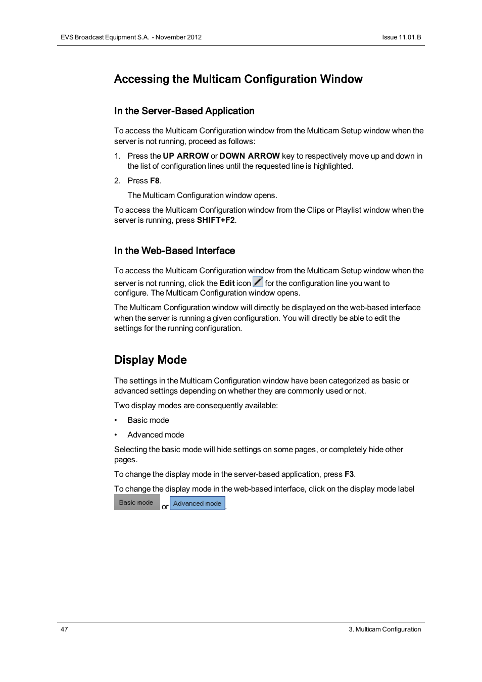 Accessing the multicam configuration window, Display mode | EVS XT3 Version 11.01 - November 2012 Configuration Manual User Manual | Page 57 / 254