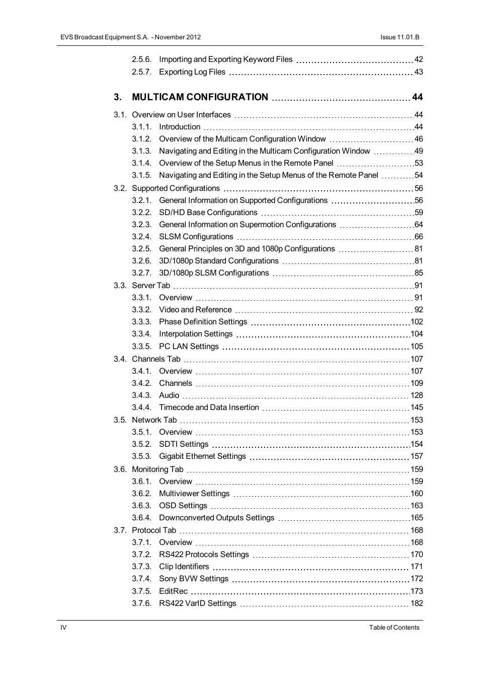 EVS XT3 Version 11.01 - November 2012 Configuration Manual User Manual | Page 6 / 254