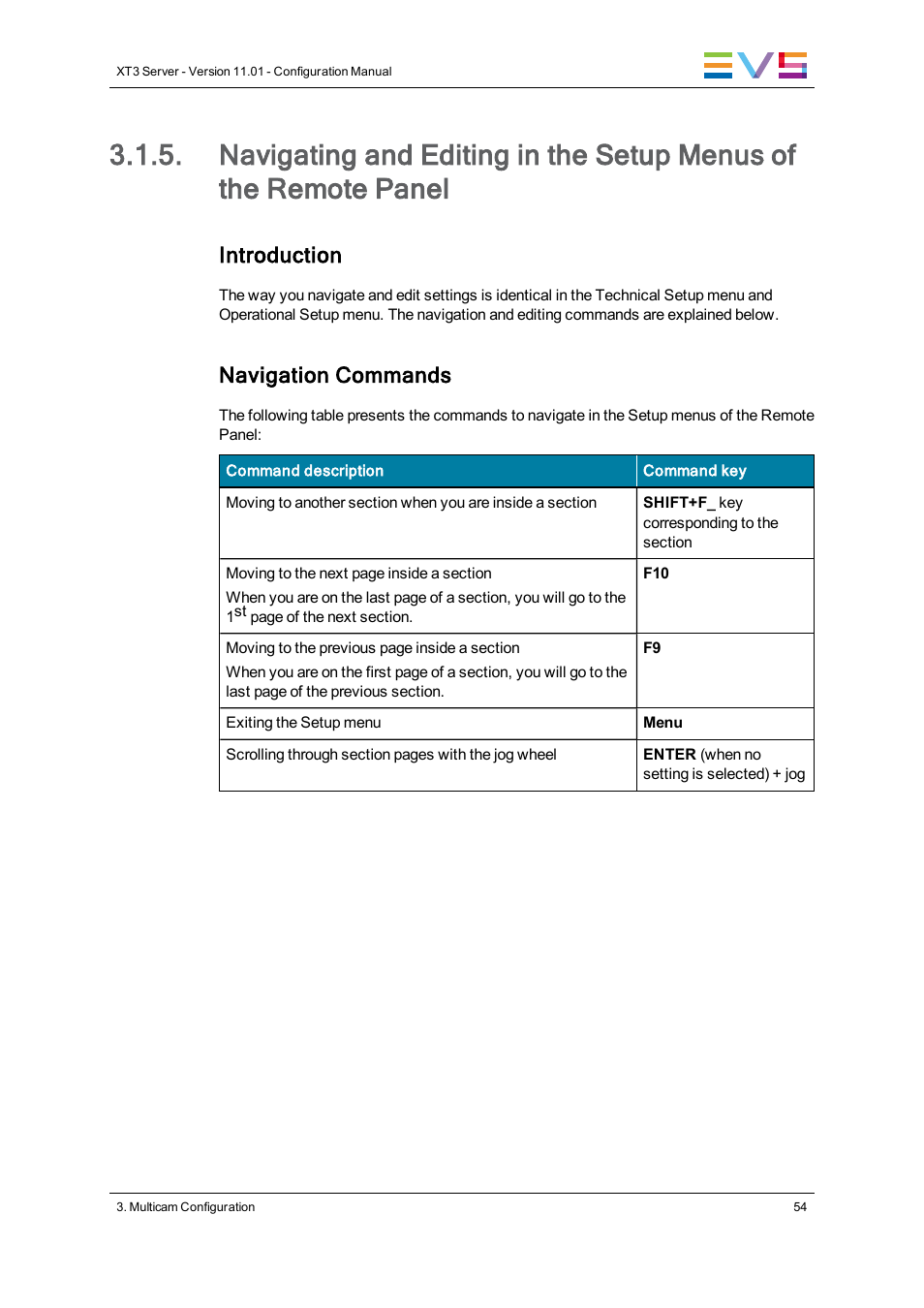 Introduction, Navigation commands | EVS XT3 Version 11.01 - November 2012 Configuration Manual User Manual | Page 64 / 254
