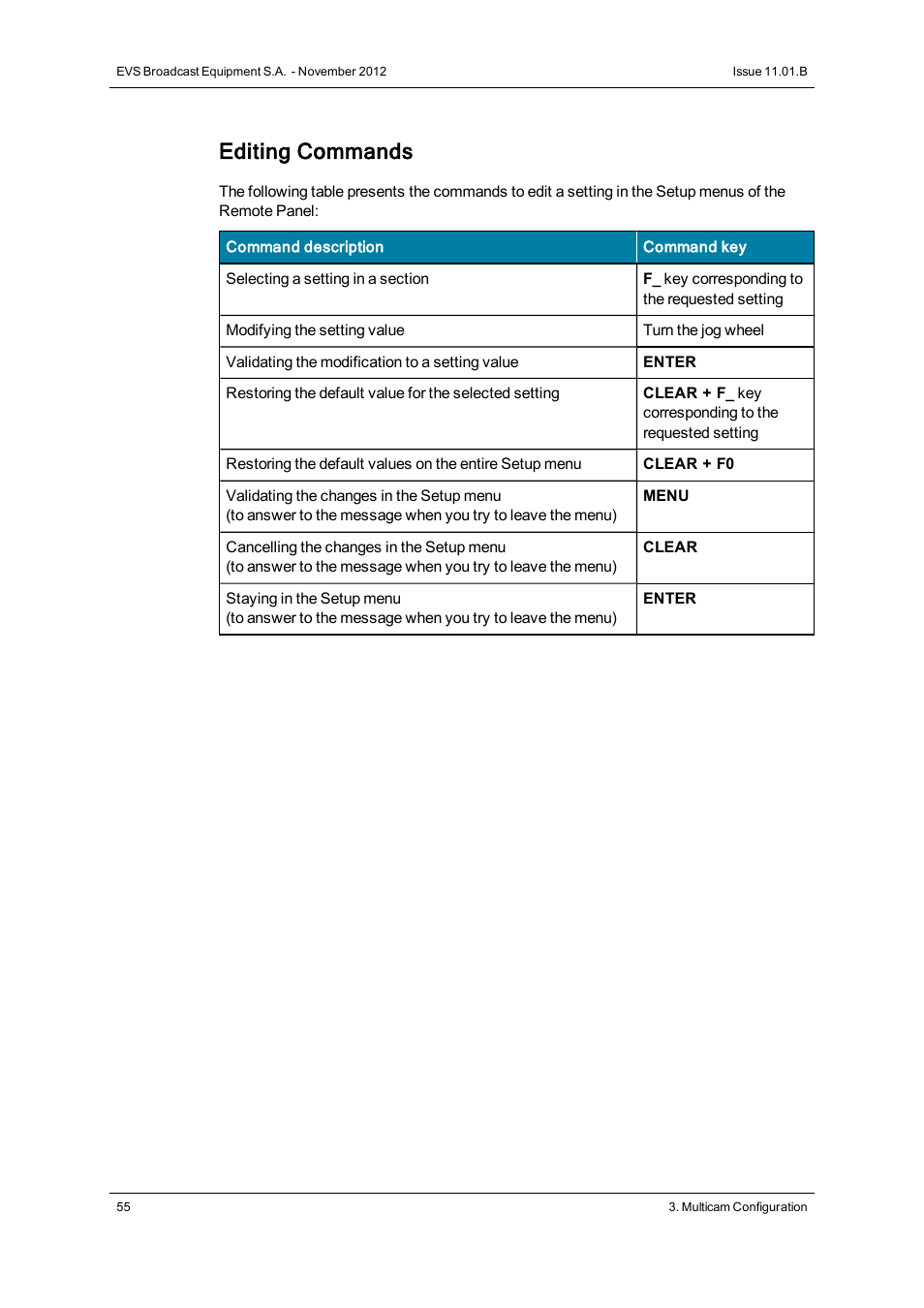 Editing commands | EVS XT3 Version 11.01 - November 2012 Configuration Manual User Manual | Page 65 / 254