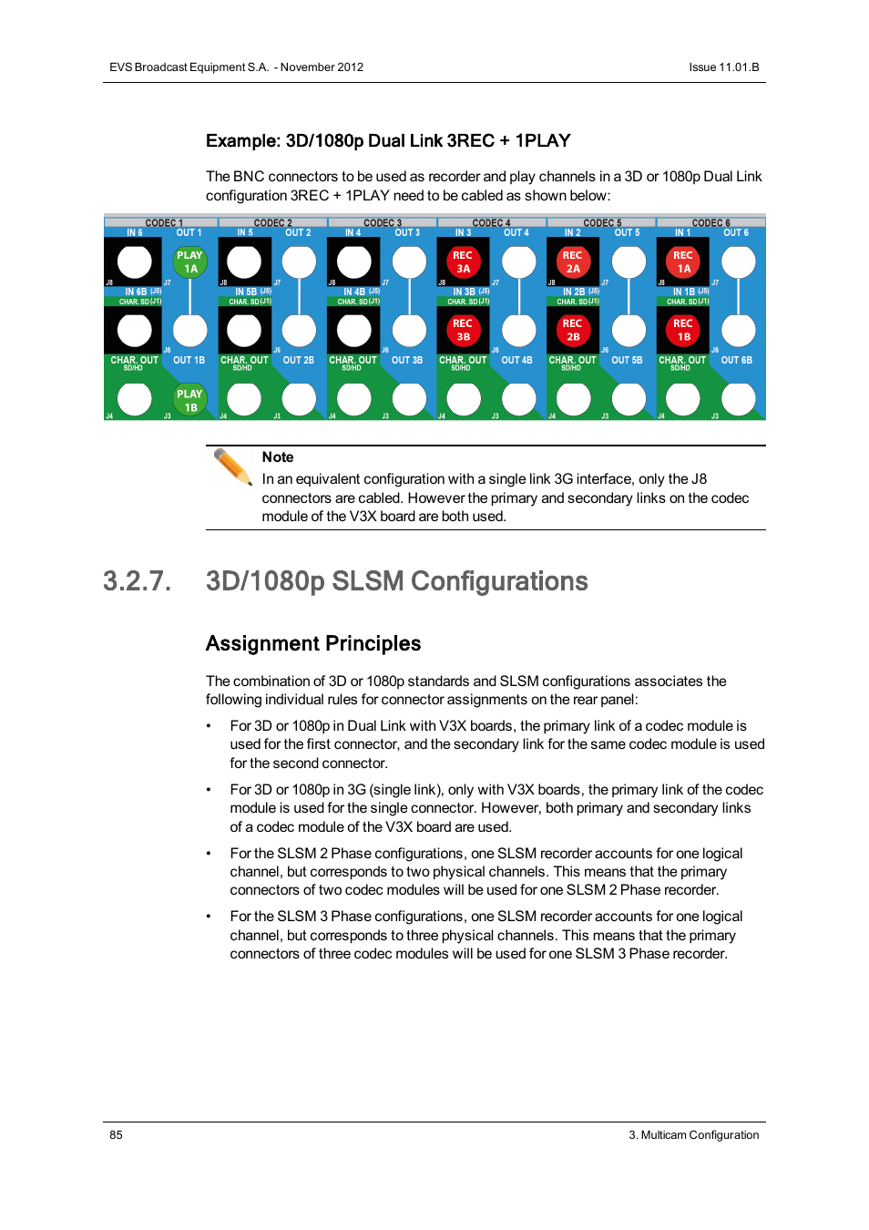 3d/1080p slsm configurations, Assignment principles | EVS XT3 Version 11.01 - November 2012 Configuration Manual User Manual | Page 95 / 254