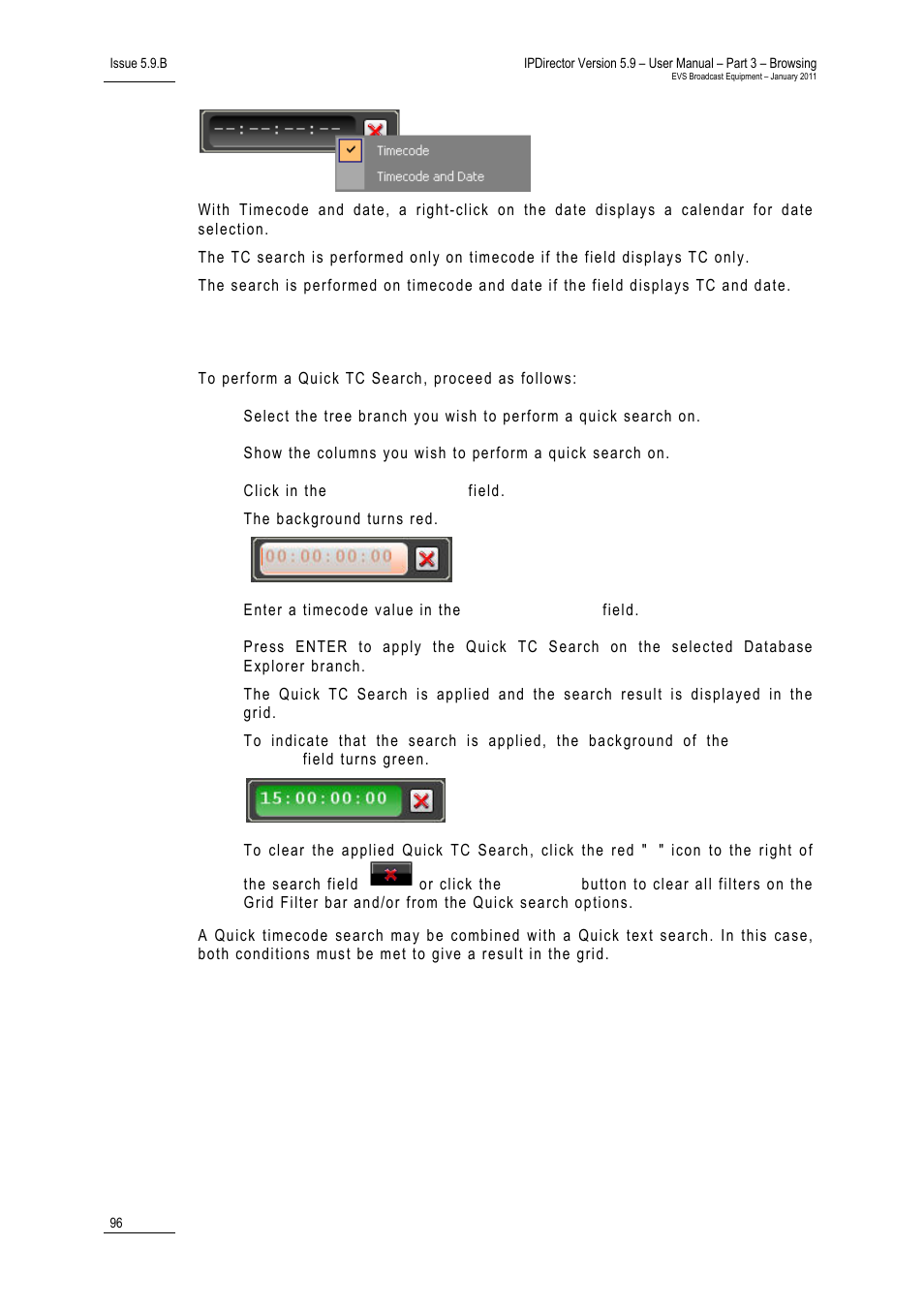 How to perform a quick tc search, Media files data columns | EVS IPDirector Version 5.9 - January 2011 Part 3 User’s Manual User Manual | Page 109 / 139