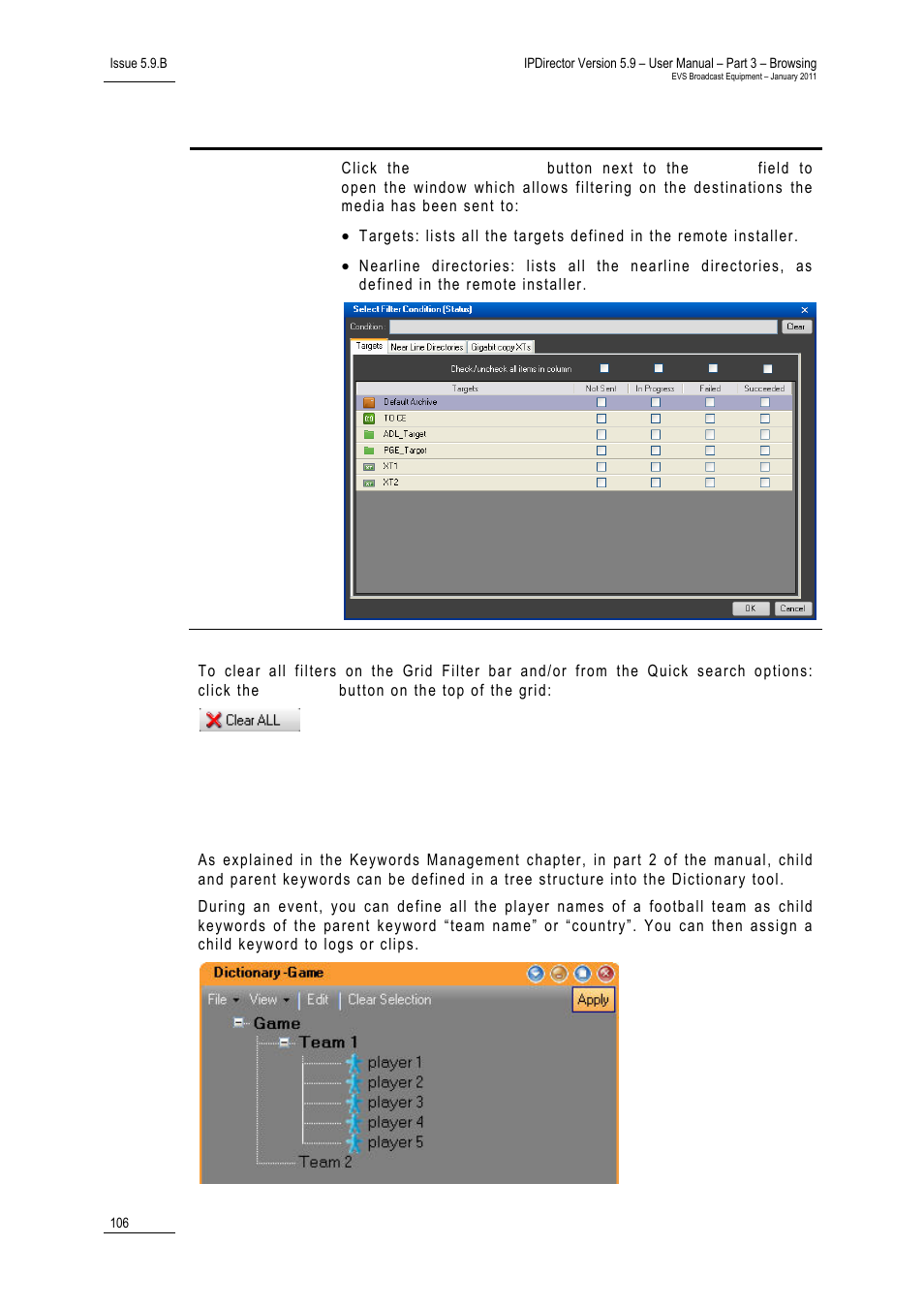 Search fields types, Grid filter rules, How to perform a search through grid filter fields | Ow to, Erform, Dvanced, Earch through, Eywords, Ilter, Ield | EVS IPDirector Version 5.9 - January 2011 Part 3 User’s Manual User Manual | Page 119 / 139