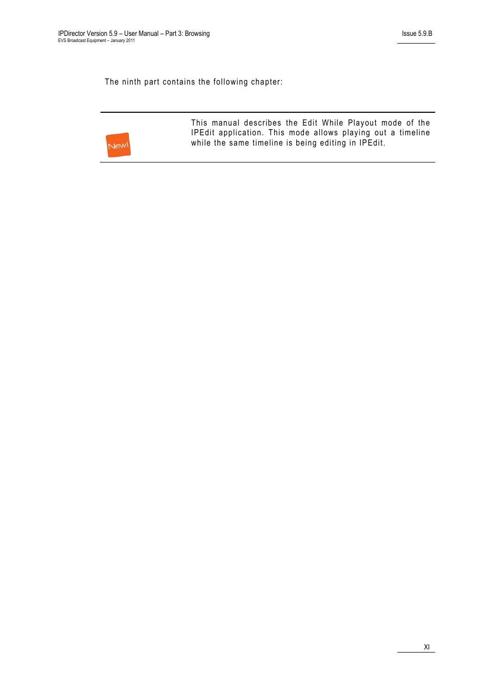 Part 9: editing | EVS IPDirector Version 5.9 - January 2011 Part 3 User’s Manual User Manual | Page 12 / 139