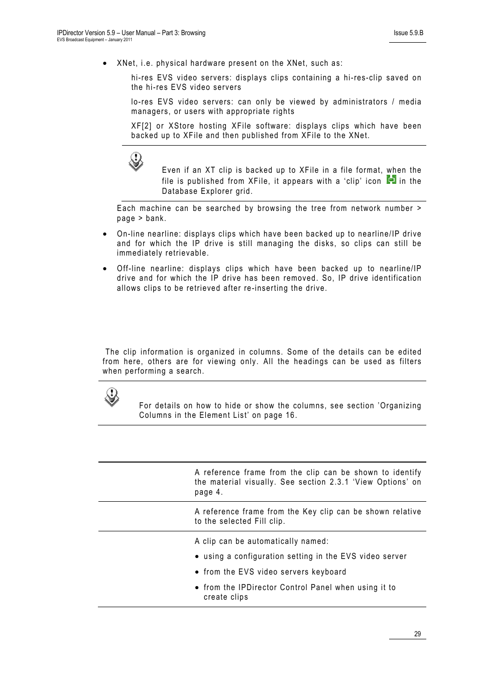 5 clip data columns, Clip tree structure | EVS IPDirector Version 5.9 - January 2011 Part 3 User’s Manual User Manual | Page 42 / 139