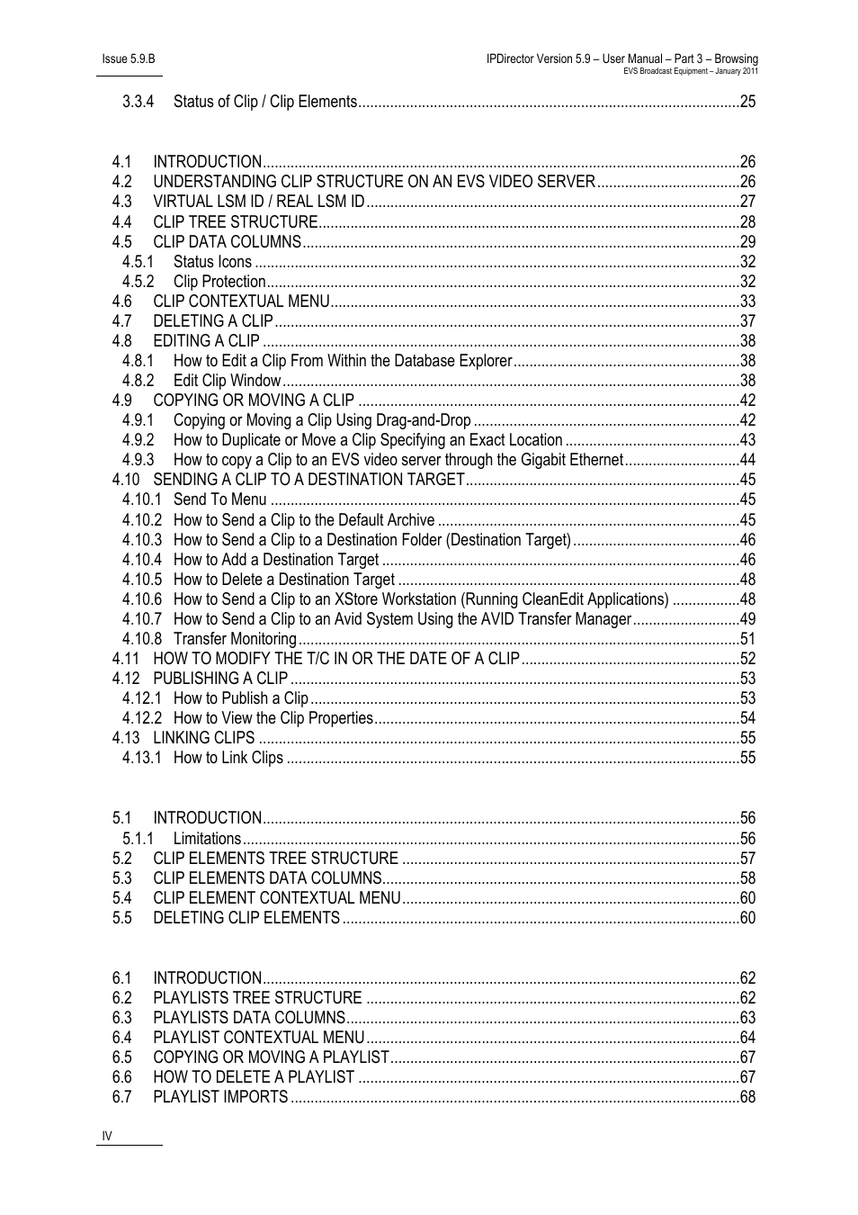 Clips view, Clip elements view, Playlists view | EVS IPDirector Version 5.9 - January 2011 Part 3 User’s Manual User Manual | Page 5 / 139