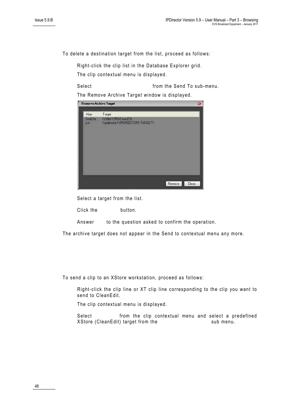 5 how to delete a destination target, How to add a destination target | EVS IPDirector Version 5.9 - January 2011 Part 3 User’s Manual User Manual | Page 61 / 139