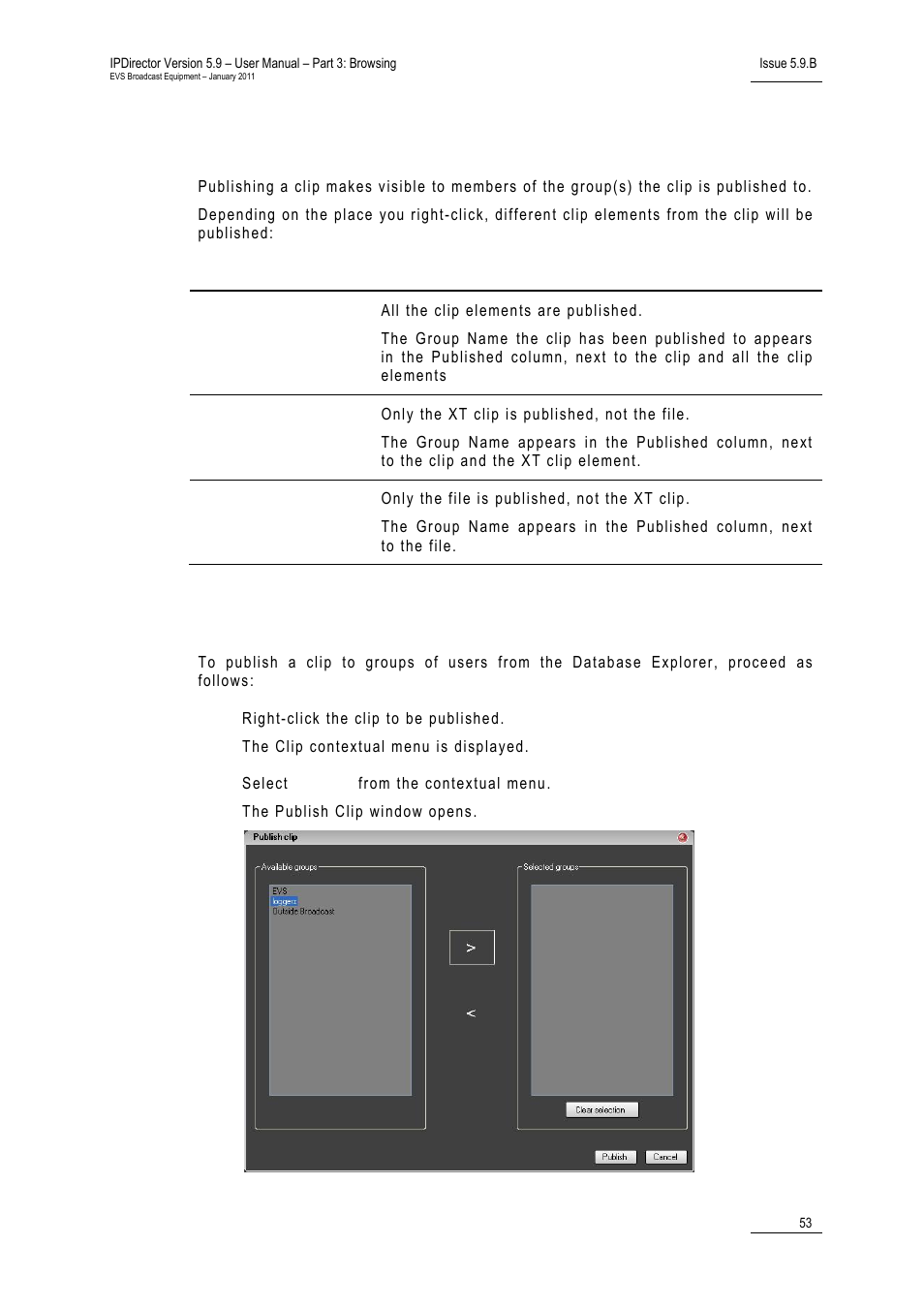 12 publishing a clip, 1 how to publish a clip, Transfer monitoring | 12 ‘publishing a clip, Ow to, Ublish a | EVS IPDirector Version 5.9 - January 2011 Part 3 User’s Manual User Manual | Page 66 / 139