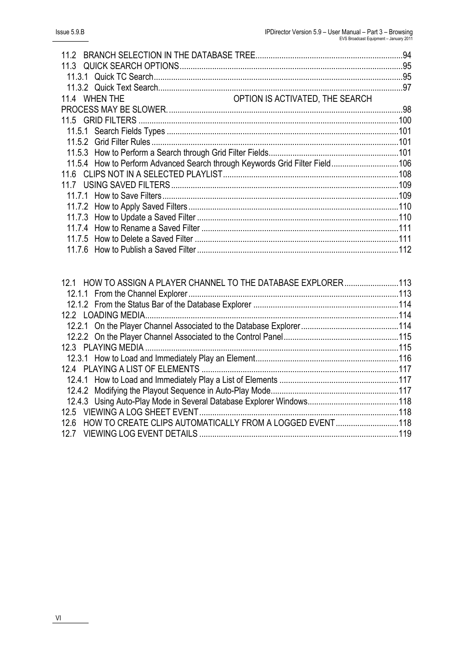 Database explorer shortcuts, Index | EVS IPDirector Version 5.9 - January 2011 Part 3 User’s Manual User Manual | Page 7 / 139