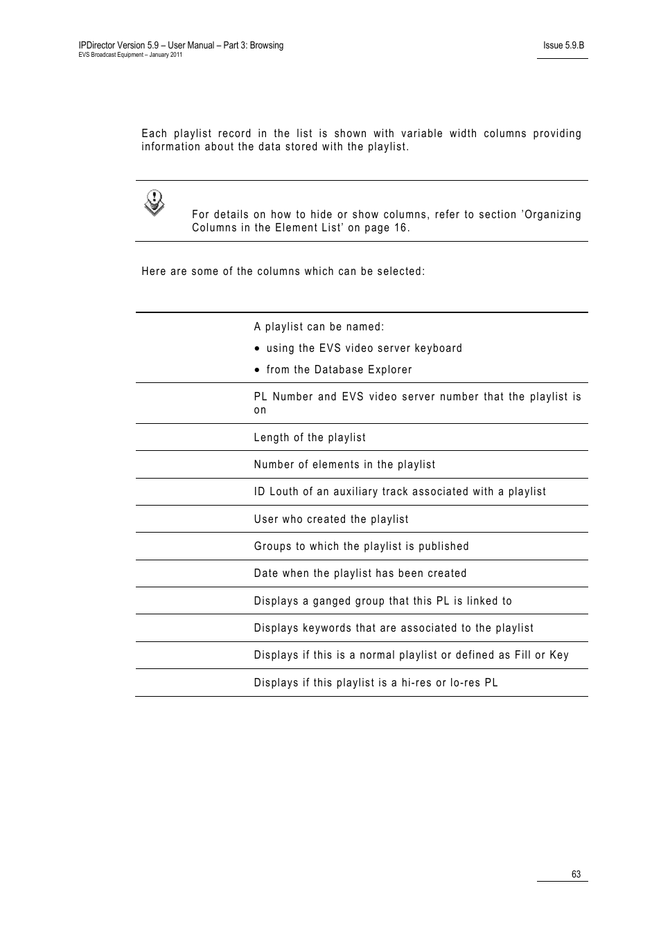 3 playlists data columns, Clip element contextual menu, Deleting clip elements | EVS IPDirector Version 5.9 - January 2011 Part 3 User’s Manual User Manual | Page 76 / 139