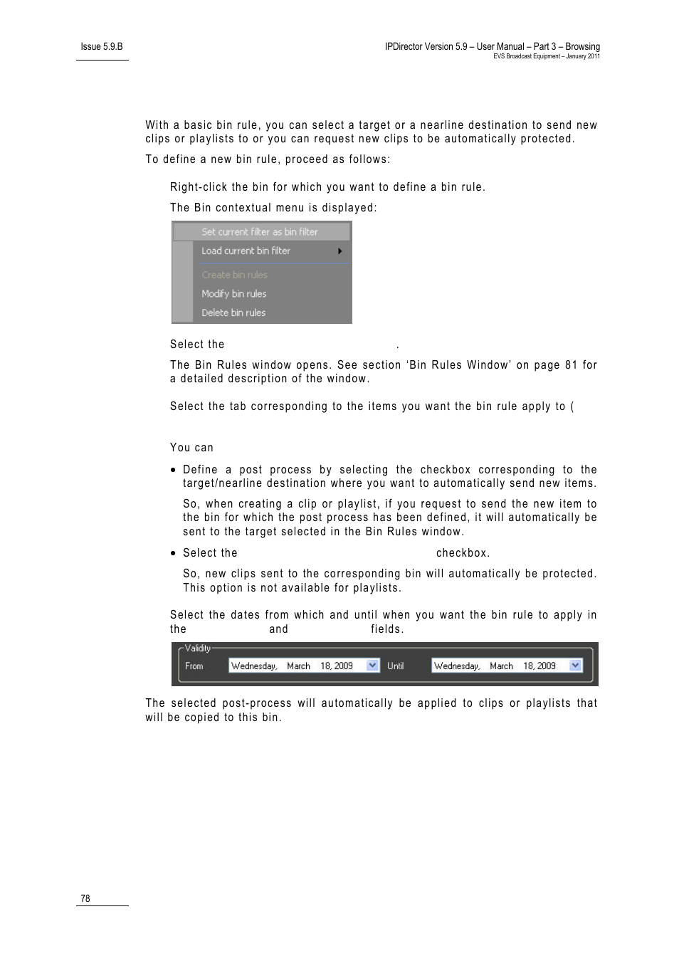 2 how to define a new bin rule, Bin data columns, Bin contextual menu | Ow to, Efine a | EVS IPDirector Version 5.9 - January 2011 Part 3 User’s Manual User Manual | Page 91 / 139