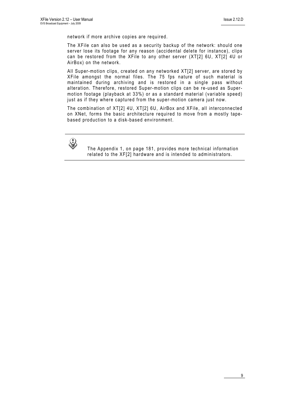 EVS Xfile Version 2.12 - July 2009 User Manual User Manual | Page 10 / 191