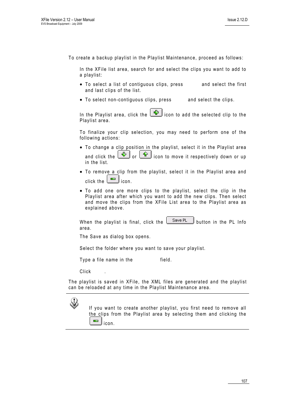 How to create a backup playlist, Xf_creating_pl | EVS Xfile Version 2.12 - July 2009 User Manual User Manual | Page 108 / 191