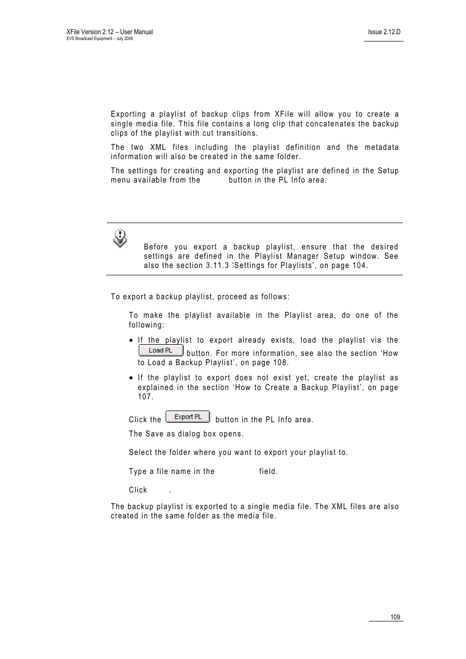 5 exporting a backup playlist, Introduction, How to export a backup playlist | Exporting a backup playlist, Xporting a, Ackup, Laylist | EVS Xfile Version 2.12 - July 2009 User Manual User Manual | Page 110 / 191