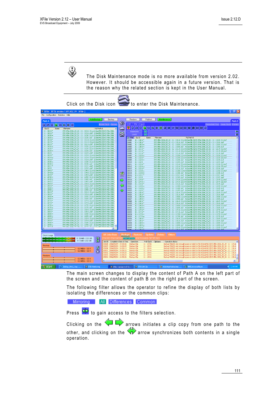 12 disk maintenance, Xf_dskmaint, Disk maintenance | EVS Xfile Version 2.12 - July 2009 User Manual User Manual | Page 112 / 191