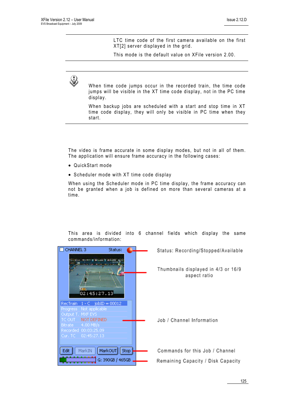 Frame accuracy depending on the display mode, 4 channels area, Channels area | EVS Xfile Version 2.12 - July 2009 User Manual User Manual | Page 126 / 191