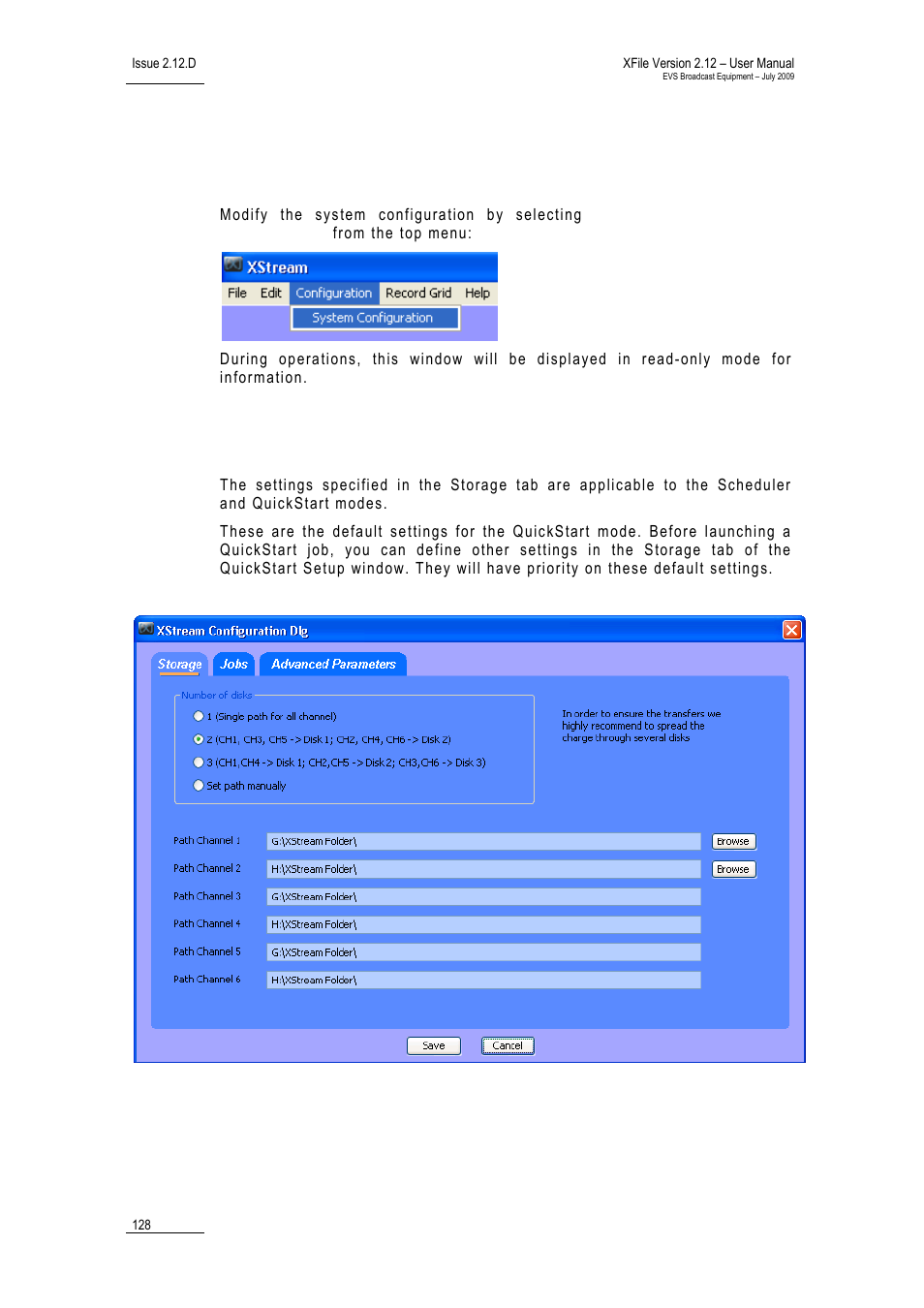 6 system configuration, 1 storage tab, System configuration | Storage tab, Torage tab | EVS Xfile Version 2.12 - July 2009 User Manual User Manual | Page 129 / 191
