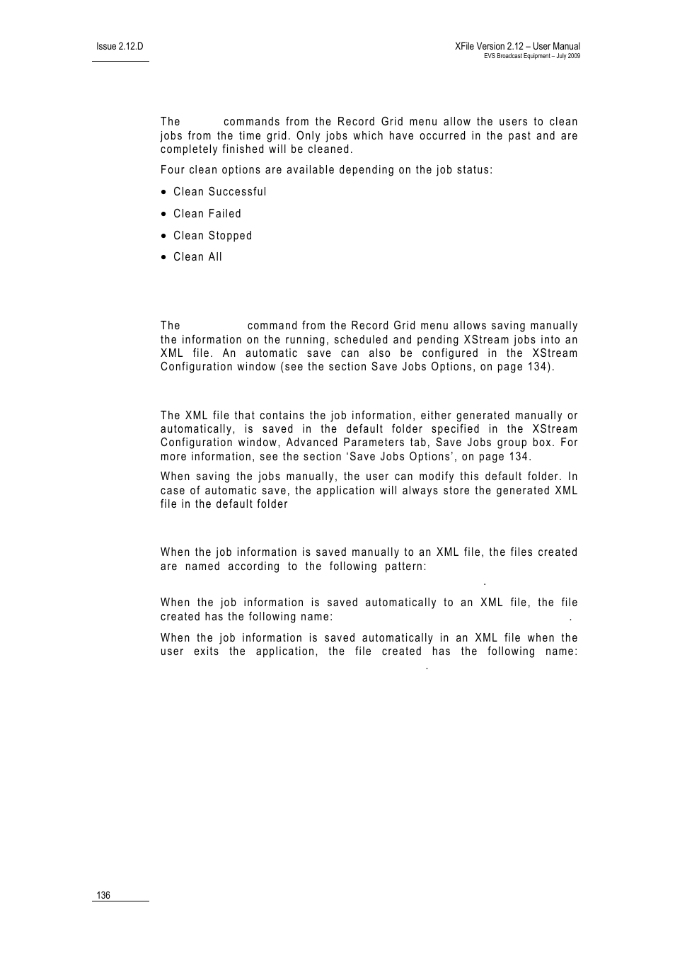 Clean options, Save jobs, Folder name | Xml file name, Xstream_menu_rg_savejobs | EVS Xfile Version 2.12 - July 2009 User Manual User Manual | Page 137 / 191