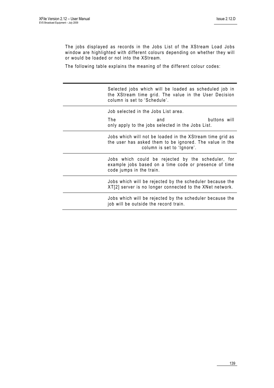 Colour codes in the jobs list, Xstream_lj_colourcodesinjobslist | EVS Xfile Version 2.12 - July 2009 User Manual User Manual | Page 140 / 191