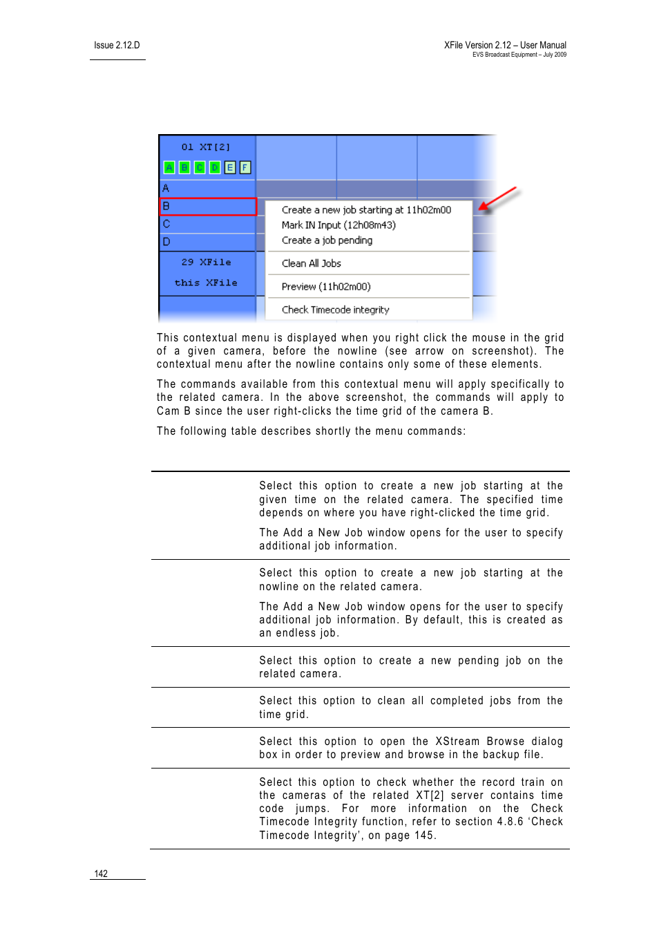 3 contextual menu from the grid of a camera, Contextual menu from the grid of a camera, Ontextual | Enu from the, Rid of a, Amera | EVS Xfile Version 2.12 - July 2009 User Manual User Manual | Page 143 / 191