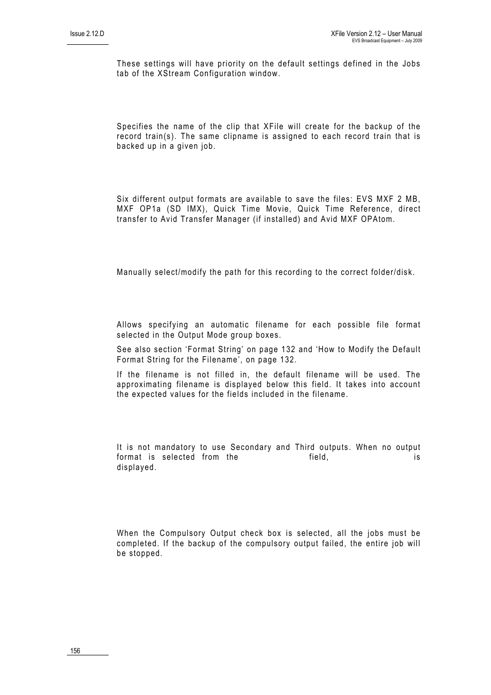 Xfile clipname, Output file format, Path | Filename, Output mode | EVS Xfile Version 2.12 - July 2009 User Manual User Manual | Page 157 / 191