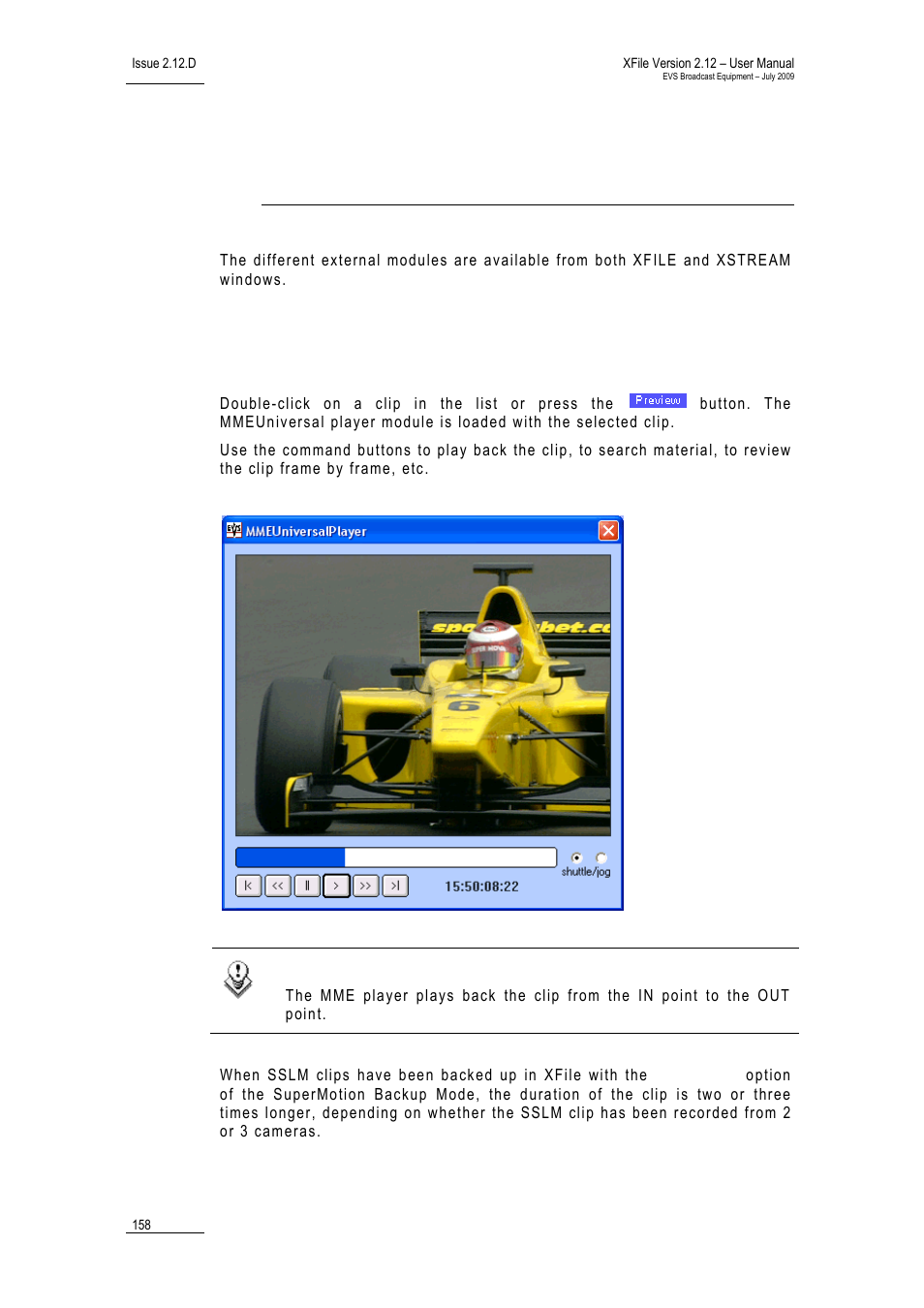 External modules, 1 preview clip, Preview clip | EVS Xfile Version 2.12 - July 2009 User Manual User Manual | Page 159 / 191